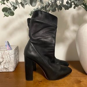 Black leather sock bootie